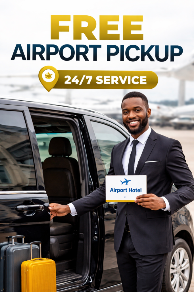 This is a graphic design representation of a free airport pickup.
